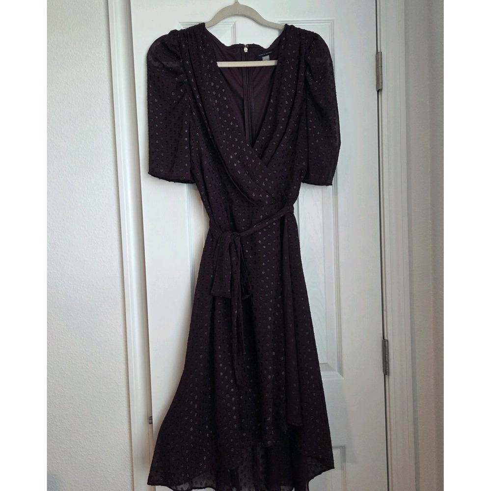 Tommy Hilfiger Dress 14 Plum/Purple Shimmer Clip Dot Midi Wrap Holiday